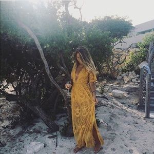 Mustard lace maxi dress